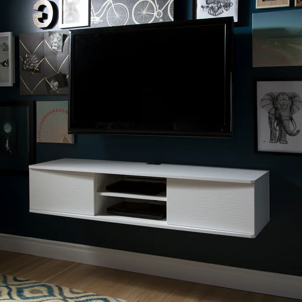 9029676 White Wall-Mounted Media Console (56 Inch) - Agora -1