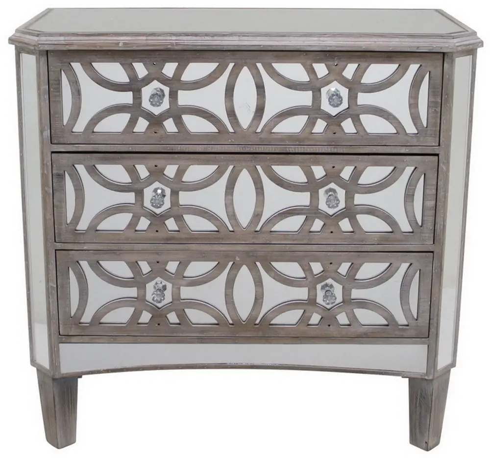 Natural and Mirrored 3 Drawer Cabinet with Crystal Knobs-1