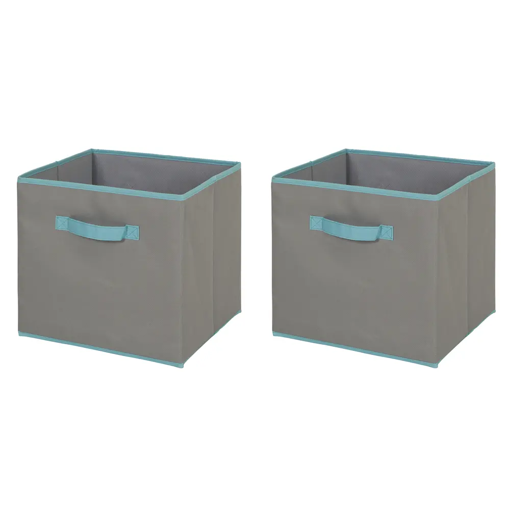 8050158 Gray and Turquoise Large Fabric Storage Bins (Set of 2) - Crea-1