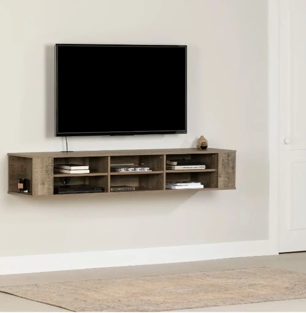 9062677 City Life Weathered Oak 66 Inch Wall Mounted Media Console - South Shore-1