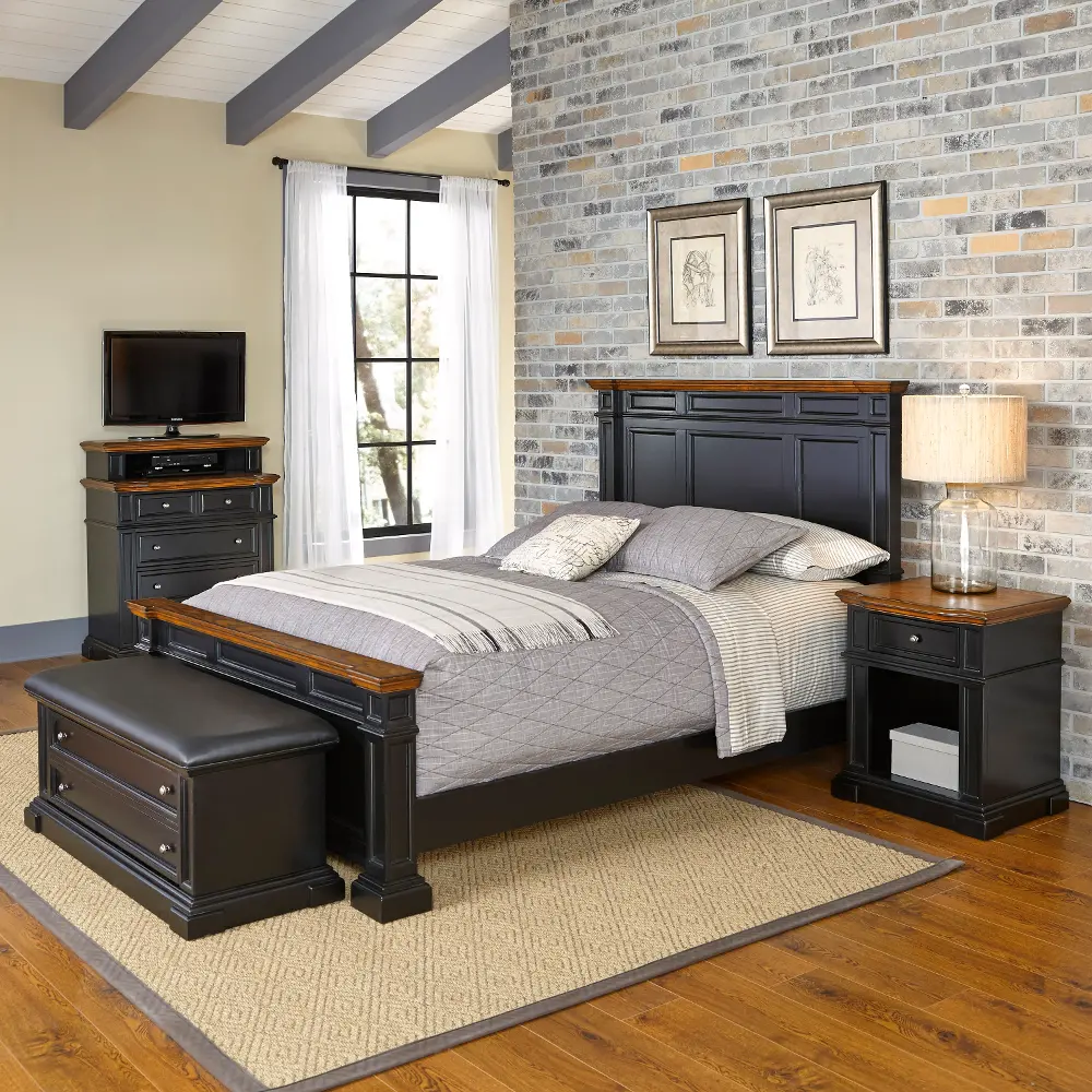 5003-6026 Black King Bed, Nightstand, Media Chest, & Bench - Americana -1