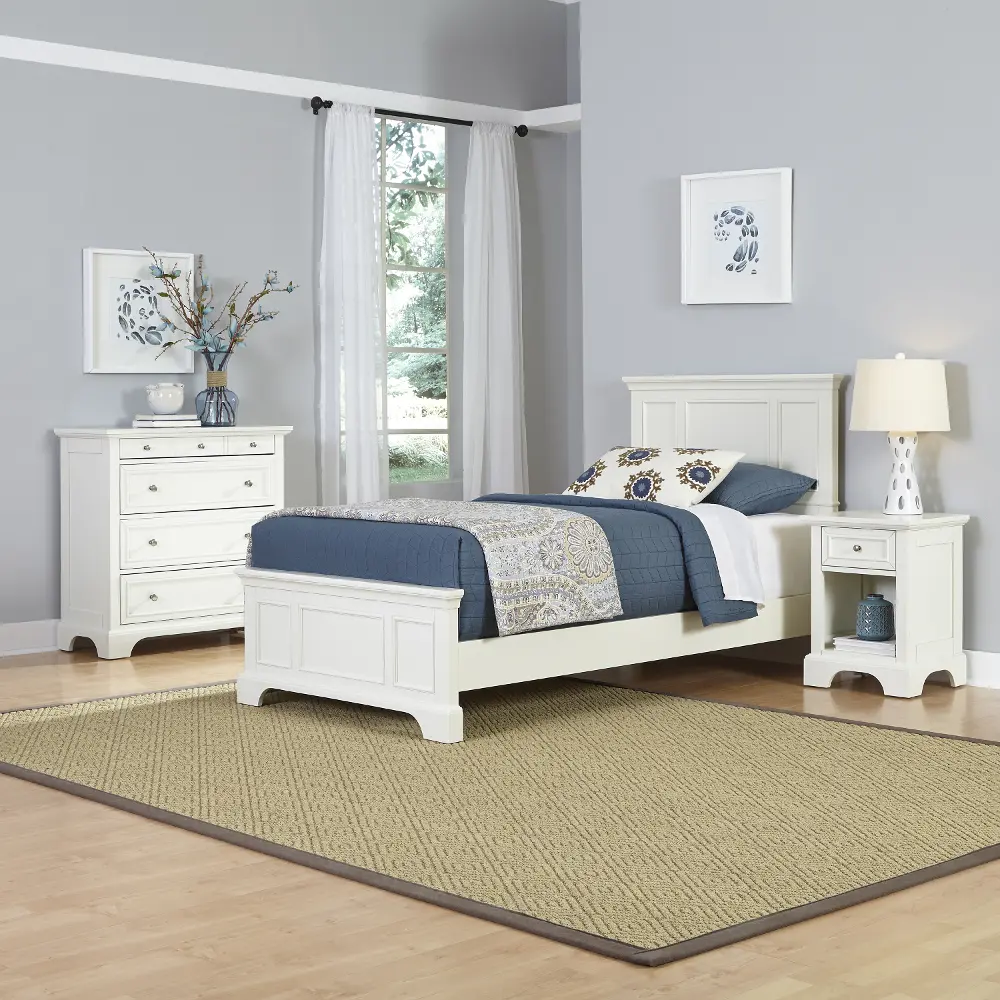 5530-4021 White Twin Bed, Nightstand, and Chest - Naples -1
