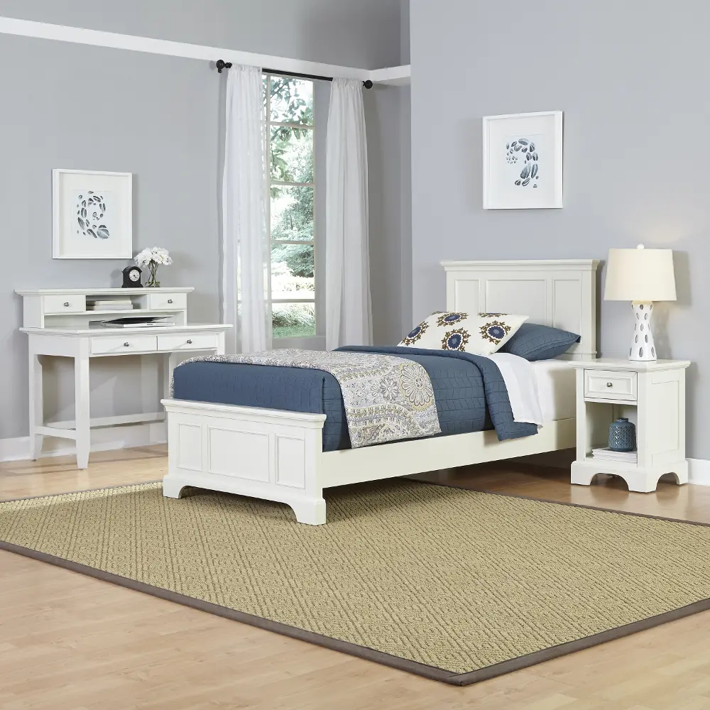 5530-4023 White Twin Bed, Nightstand & Student Desk with Hutch - Naples -1