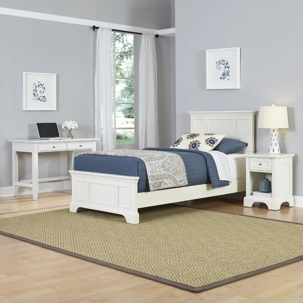 5530-4026 White Twin Bed, Nightstand & Student Desk - Naples -1
