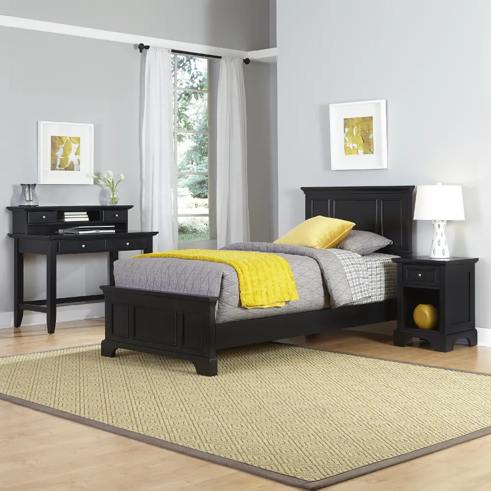 5531-4023 Black Twin Bed, Nightstand & Student Desk with Hutch - Bedford -1