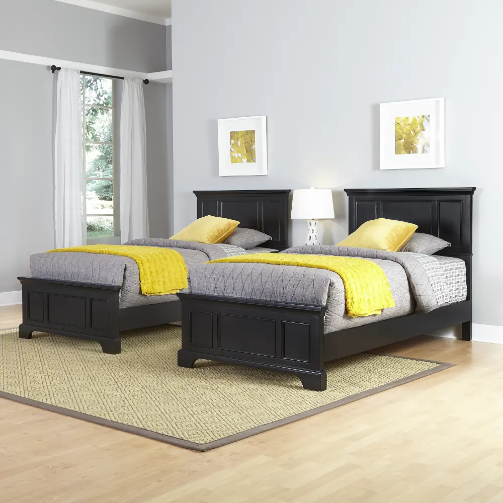 5531-4024 Black Two Twin Beds and Nightstand - Bedford -1