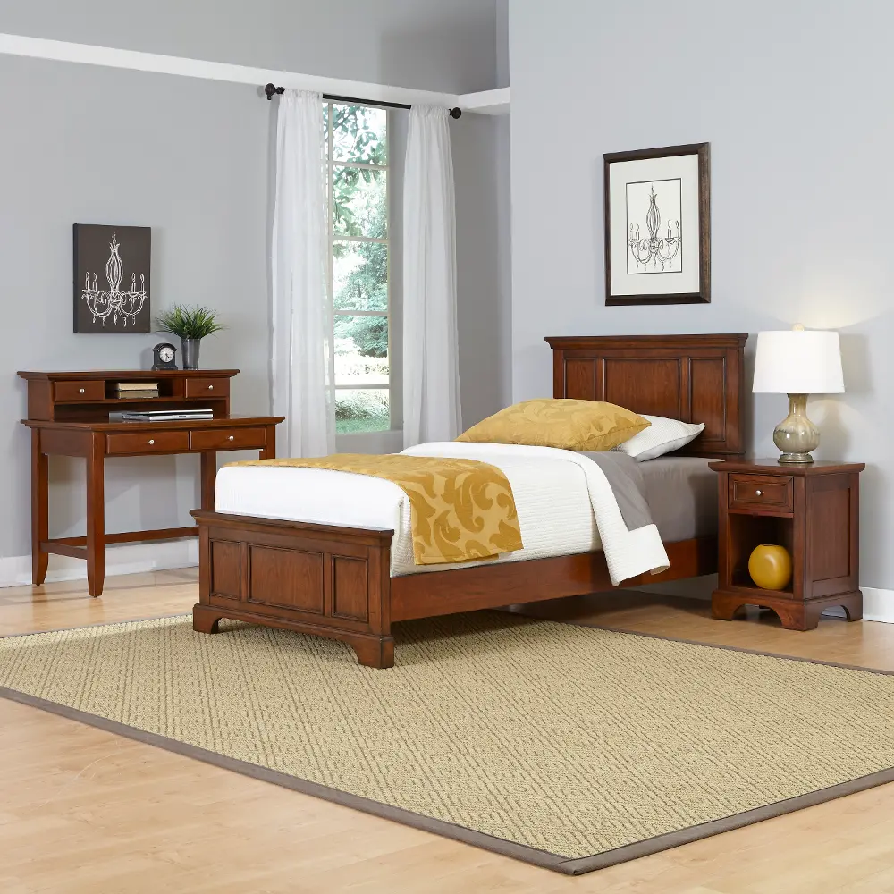 5529-4023 Cherry Twin Bed, Nightstand & Student Desk with Hutch - Chesapeake -1