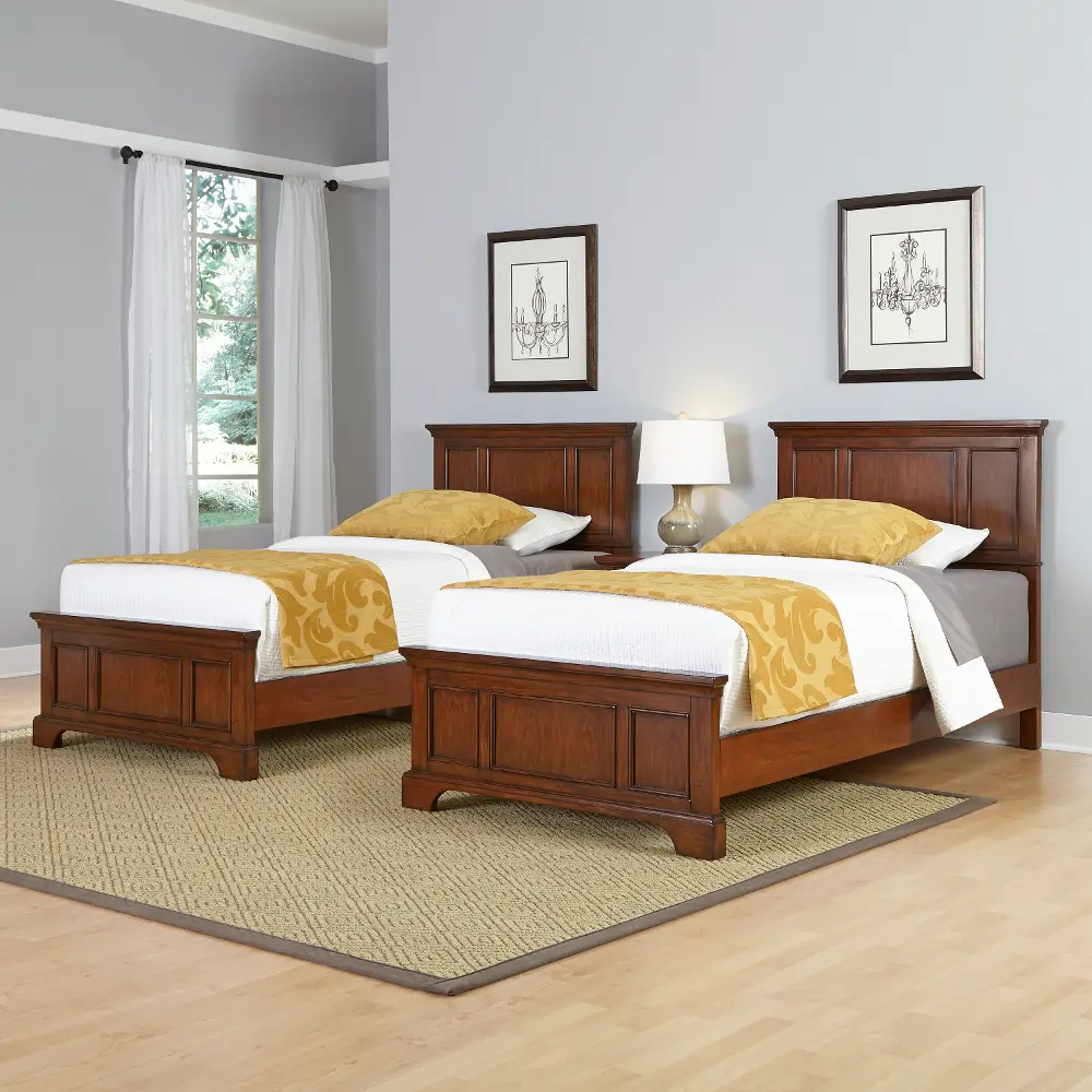 5529-4024 Cherry Two Twin Beds and Nightstand - Chesapeake -1
