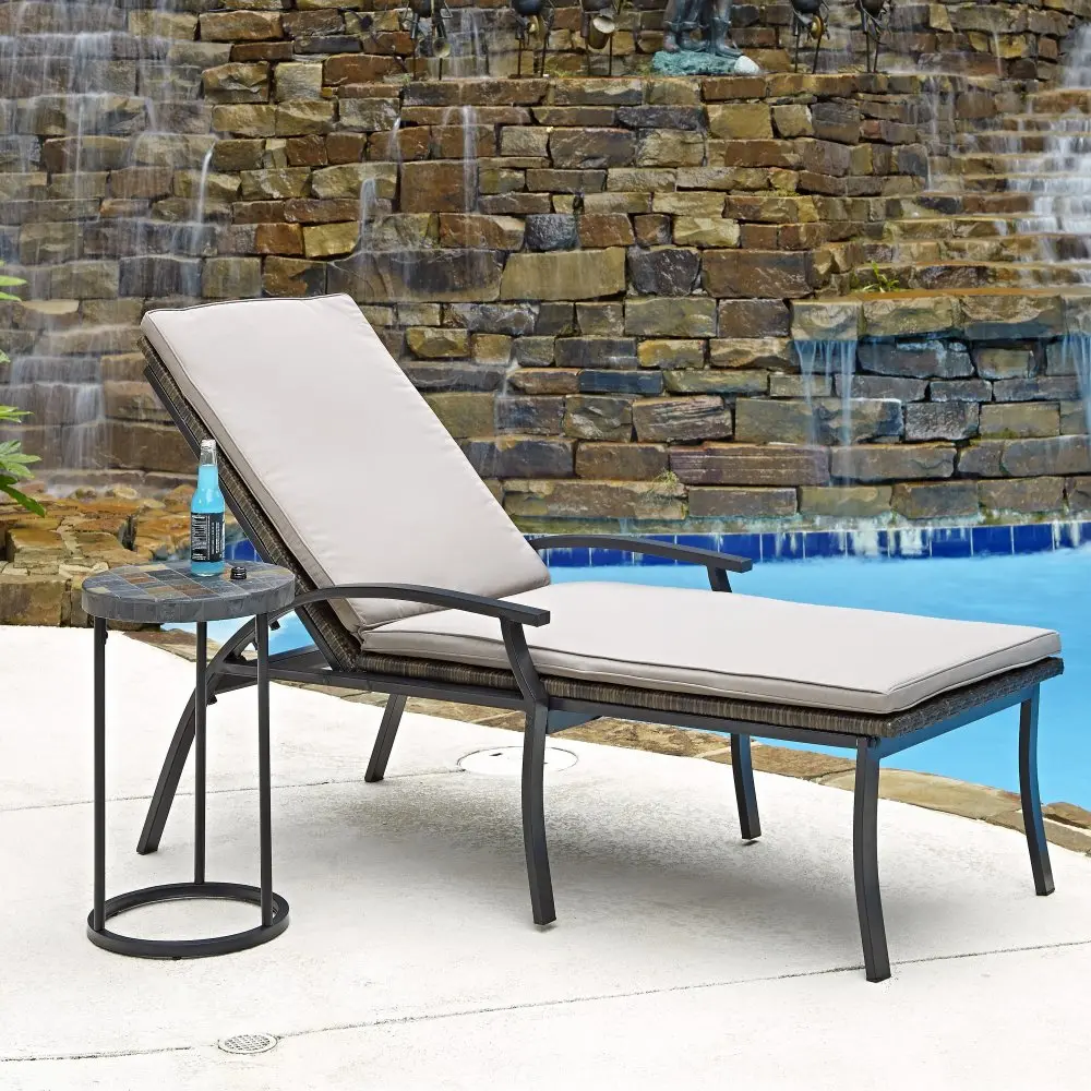 5600-83 Black Chaise Outdoor Lounge Chair with Taupe Cushion - Laguna -1