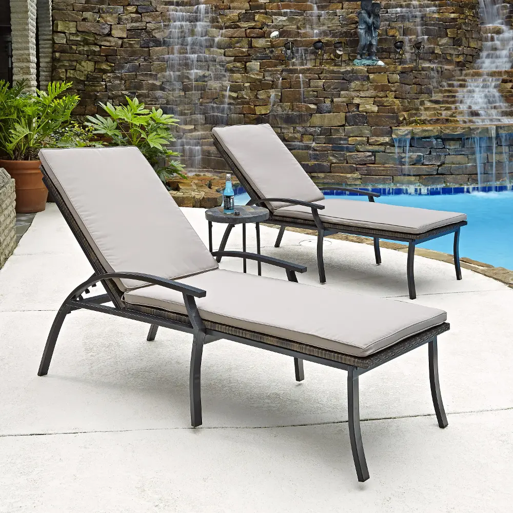 5600-8322 Black Chaise Lounge Chairs with Taupe Cushions & Accent Table - Laguna -1