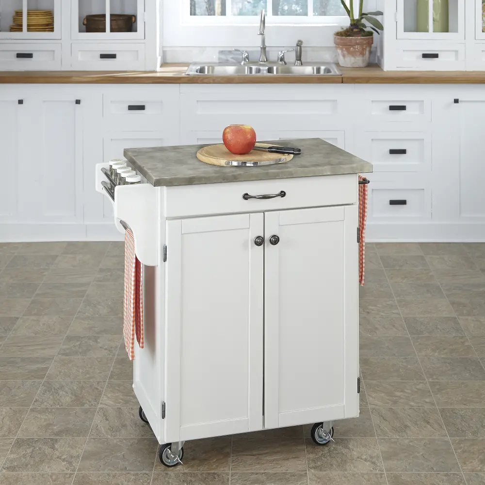 9001-0211 White Cuisine Cart with Concrete Top - Create-a-Cart-1