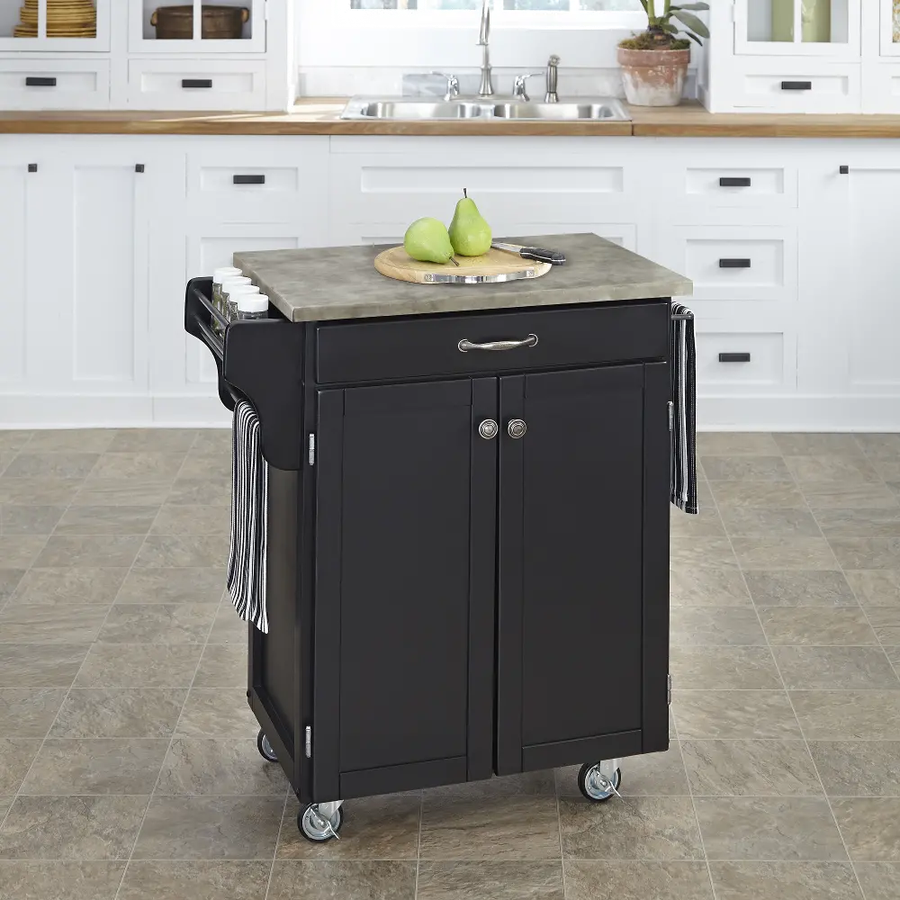 9001-0411 Black Cuisine Cart with Concrete Top - Create-a-Cart-1