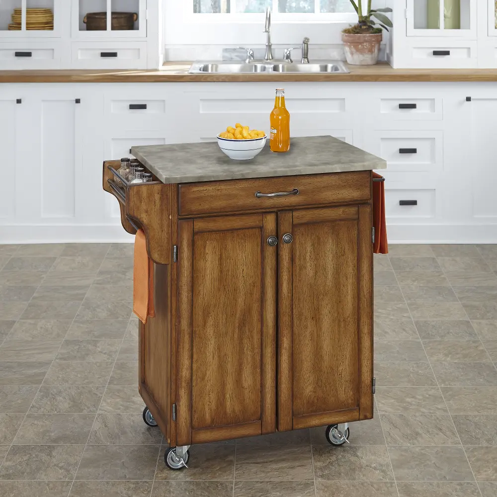 9001-0611 Oak Cuisine Cart with Concrete Top - Create-a-Cart-1