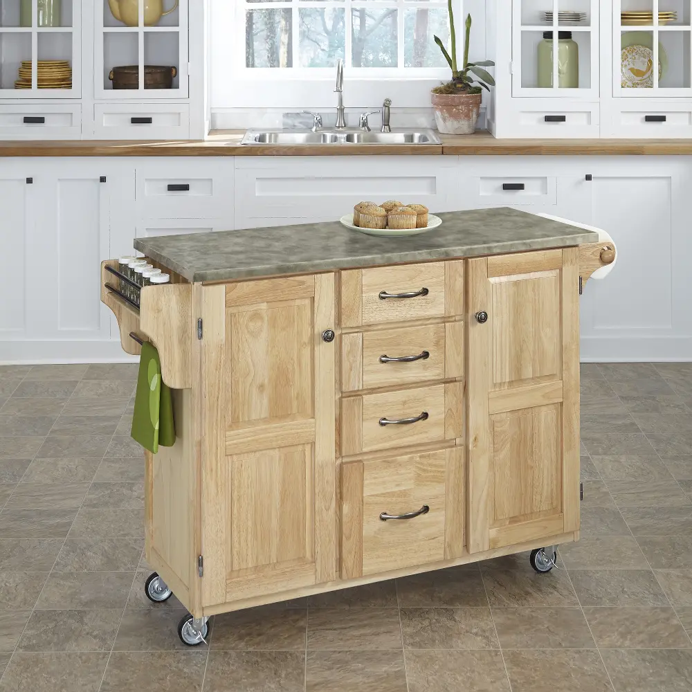 9100-1111 Natural Kitchen Cart with Concrete Top - Create-a-Cart-1