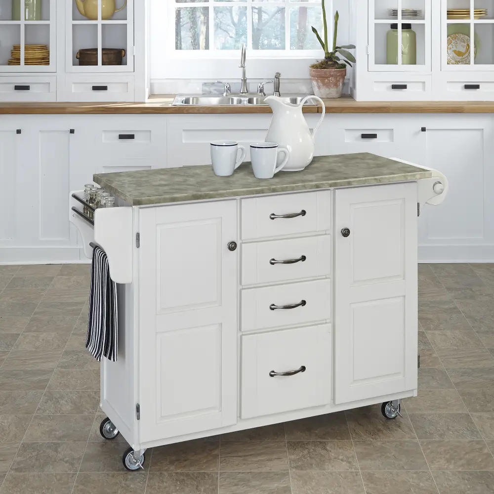 9100-1211 White Kitchen  Cart with Concrete Top - Create-a-Cart-1
