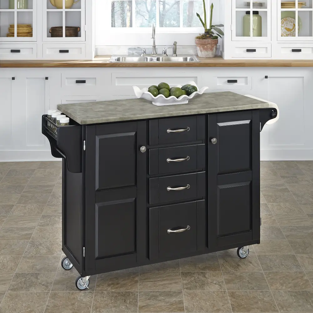 9100-1411 Black Kitchen  Cart with Concrete Top - Create-a-Cart-1