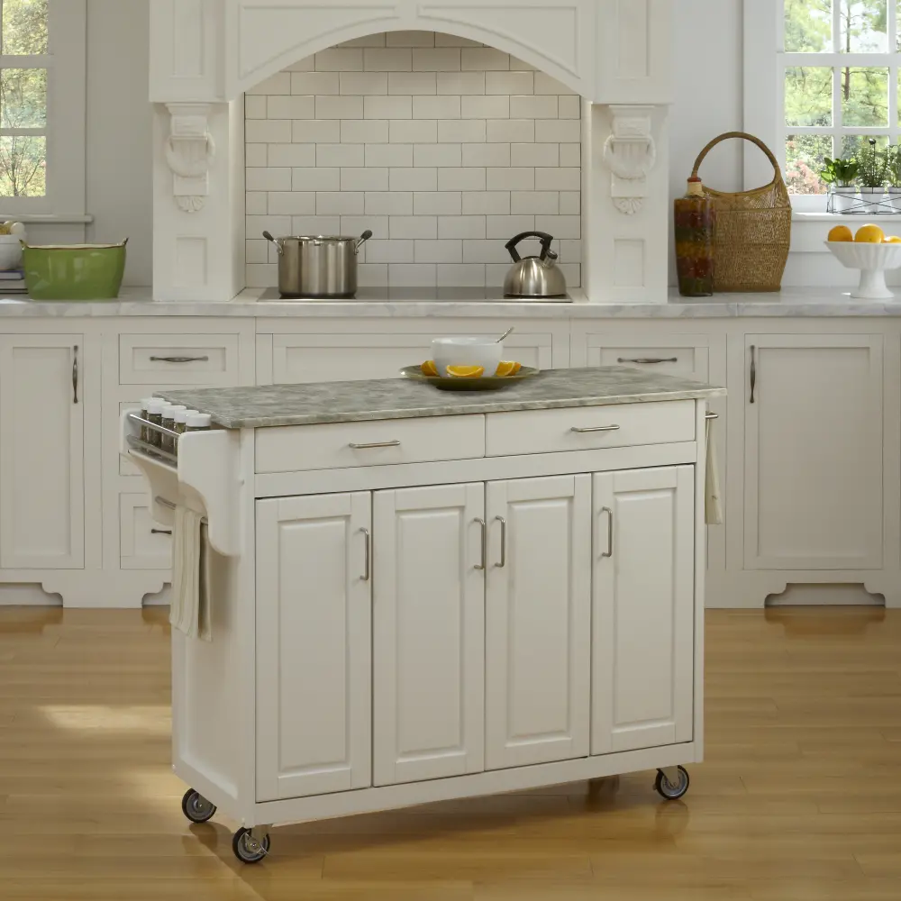 9200-1211 White Kitchen Cart with Concrete Top - Create-A-Cart-1
