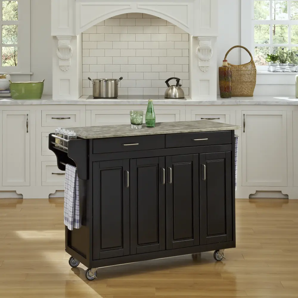 9200-1411 Black Kitchen Cart with Concrete Top - Create-A-Cart-1