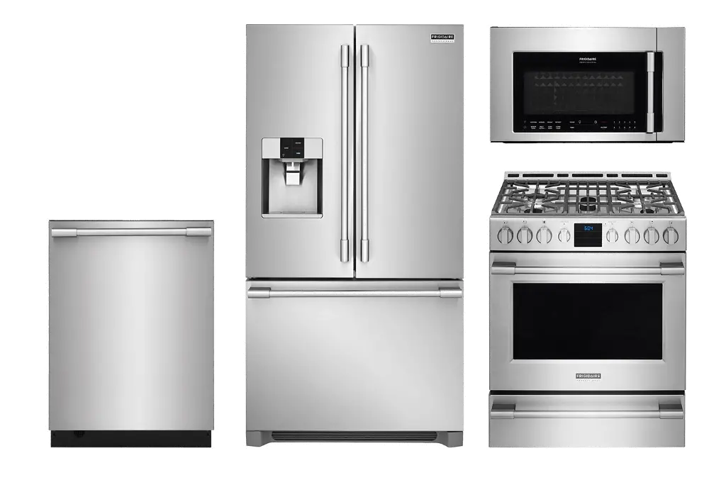 FRG-PRO-FRNG-GAS-KT Frigidaire 4 Piece Kitchen Appliance Package with Gas Range - Smudge-proof Stainless Steel-1