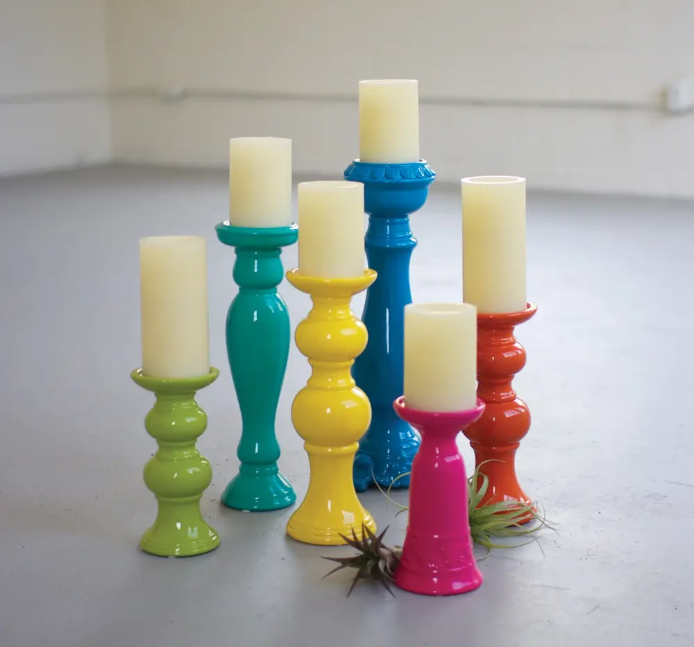 14 Inch Teal Ceramic Candle Stick-1