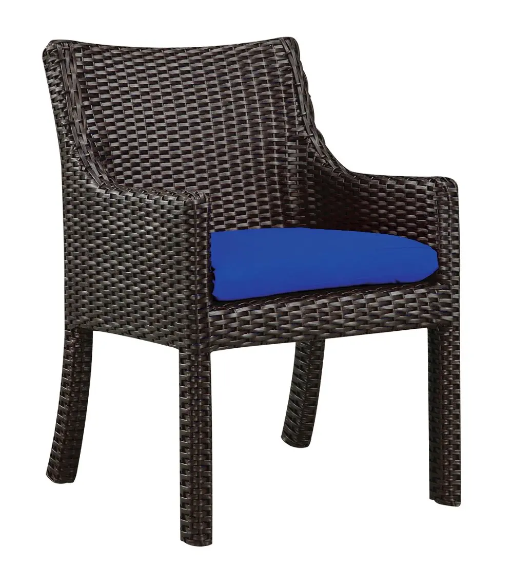 Wicker Outdoor Patio Armchair with Blue Sunbrella Cushion - Woodland-1