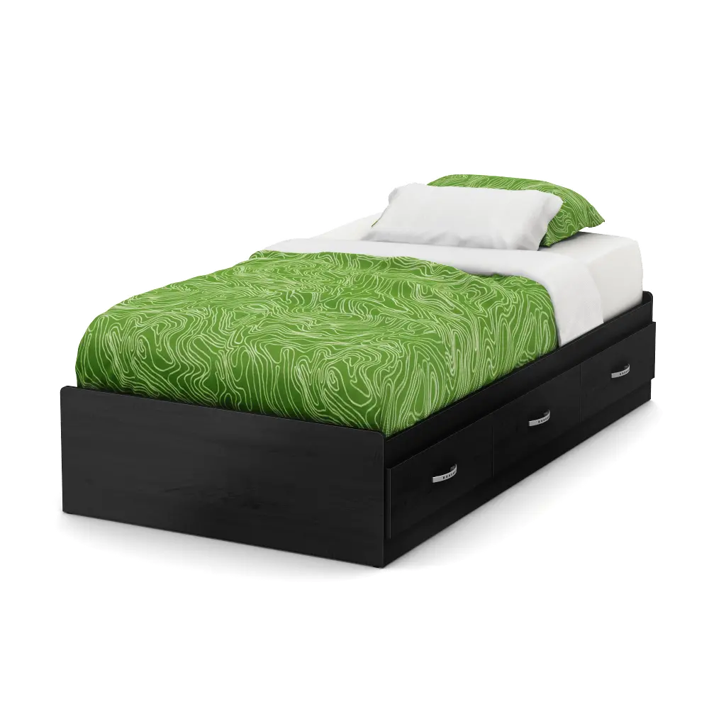 9005080 Black Twin Mates Bed with 3 Drawers (39 Inch) - Lazer -1