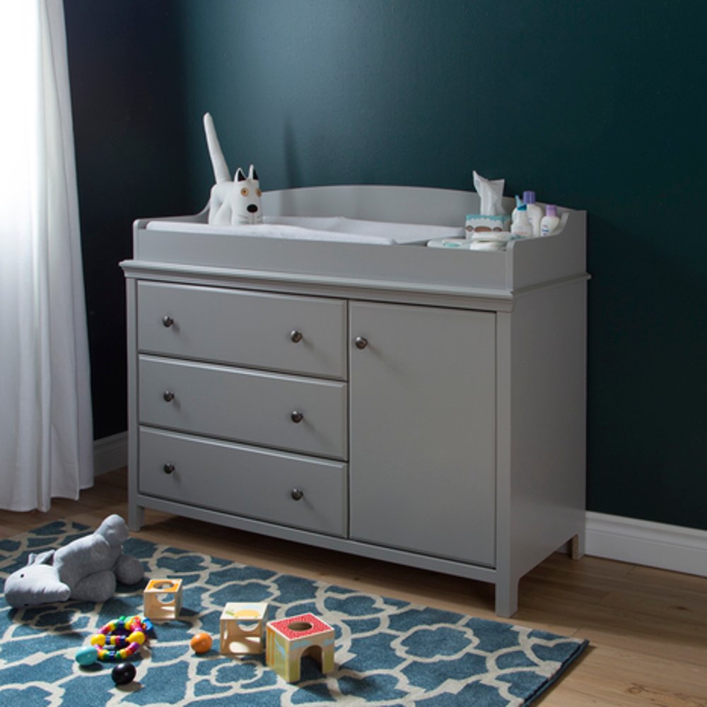 Cotton Candy Gray Changing Table with Removable Changing Station -...