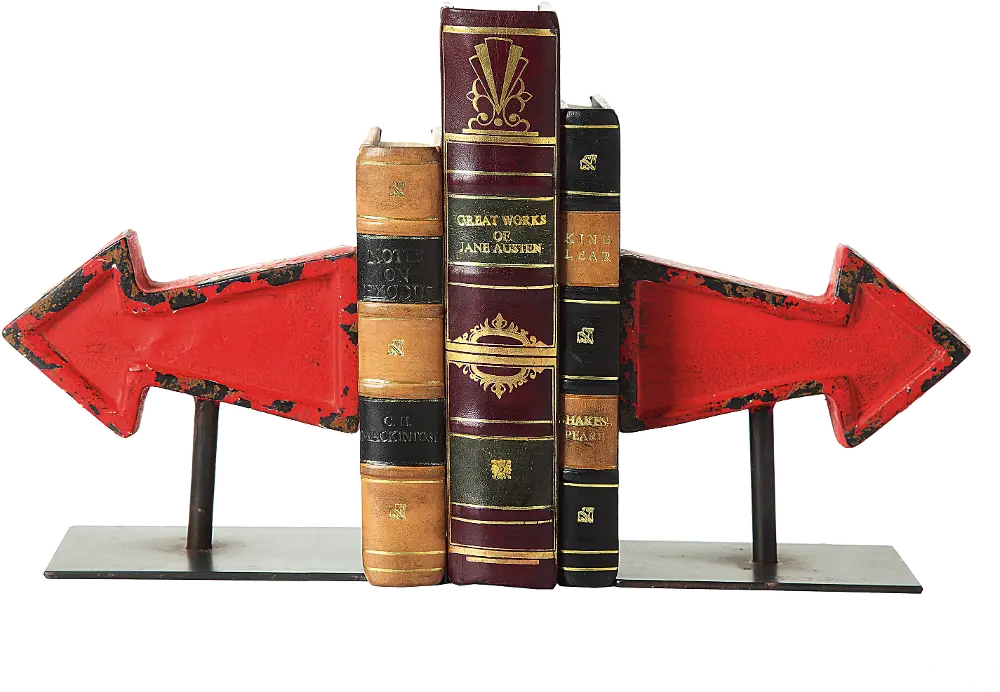 DA0899/BOOKENDS Distressed Red Cast Iron Arrow Bookend Pair-1