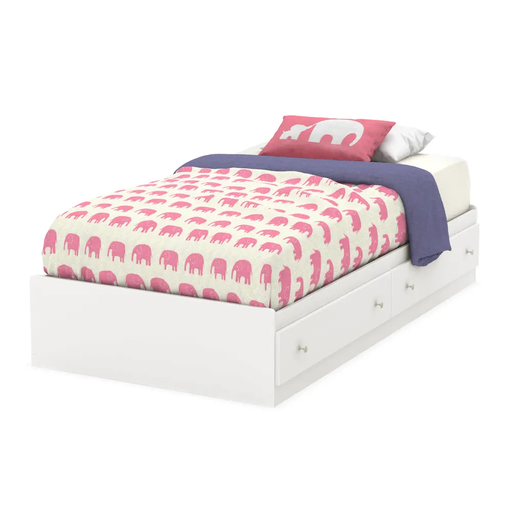 9011213 White Twin Mates Bed with Drawers (39 Inch) - Litchi -1