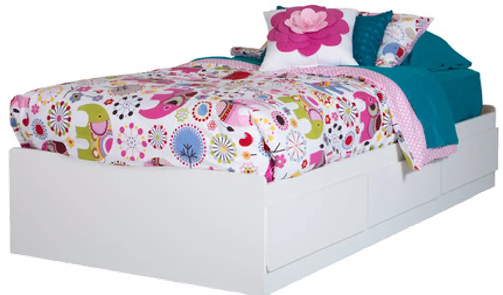 9007D1 White Twin Mates Bed with 3 Drawers (39 Inch) - Fusion-1