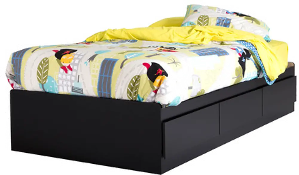 9008D1 Fusion Black Twin Mates Bed with 3 Drawers (39 Inch)-1