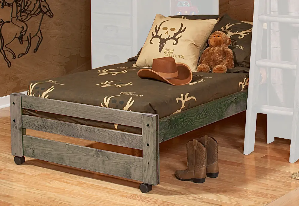 Rustic Driftwood Twin Bed with Casters - Fort-1