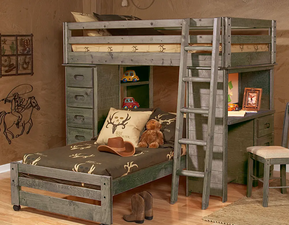 Rustic Driftwood Twin Loft Bed - Fort-1
