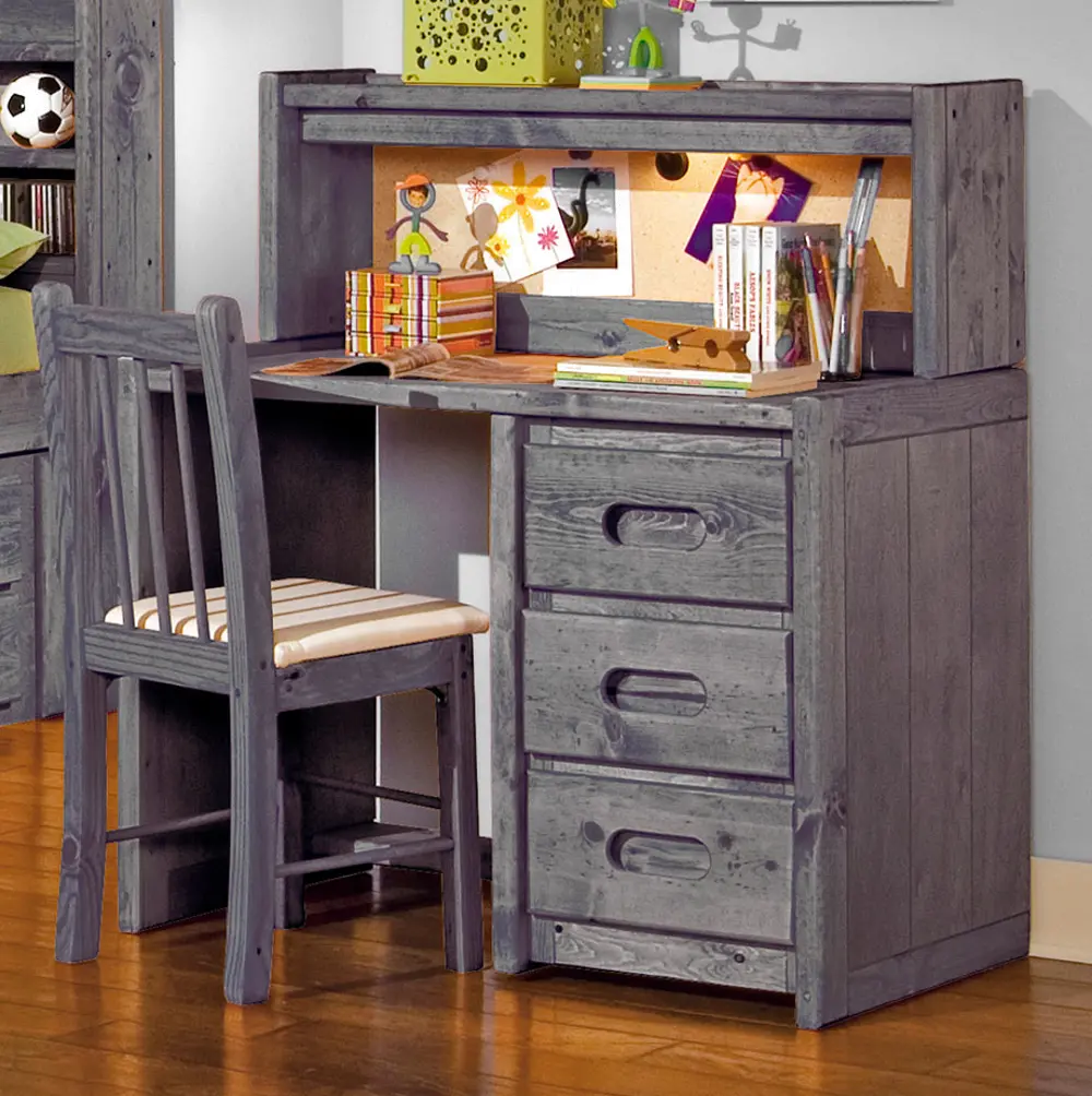 Rustic Driftwood Gray Desk and Hutch - Fort-1