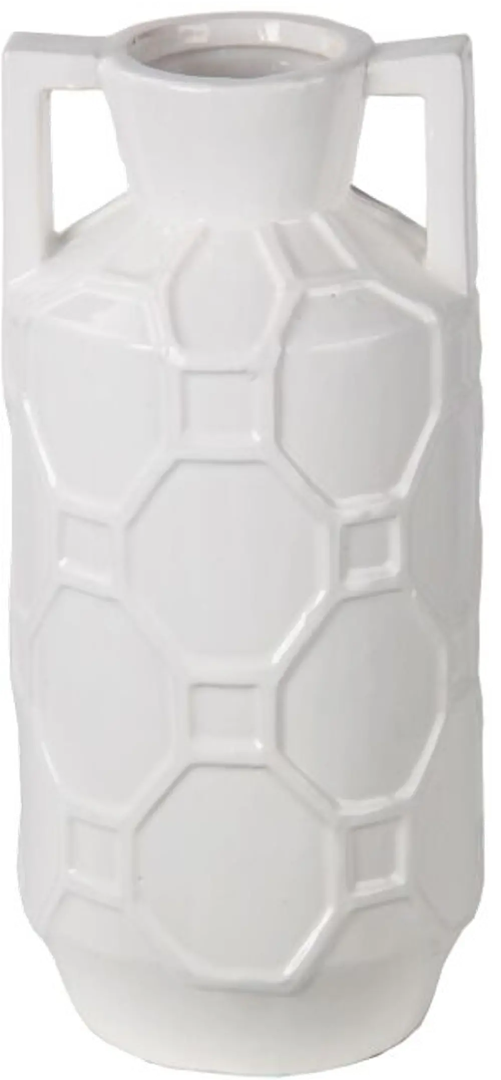 14 Inch White Ceramic Jar with Handles-1