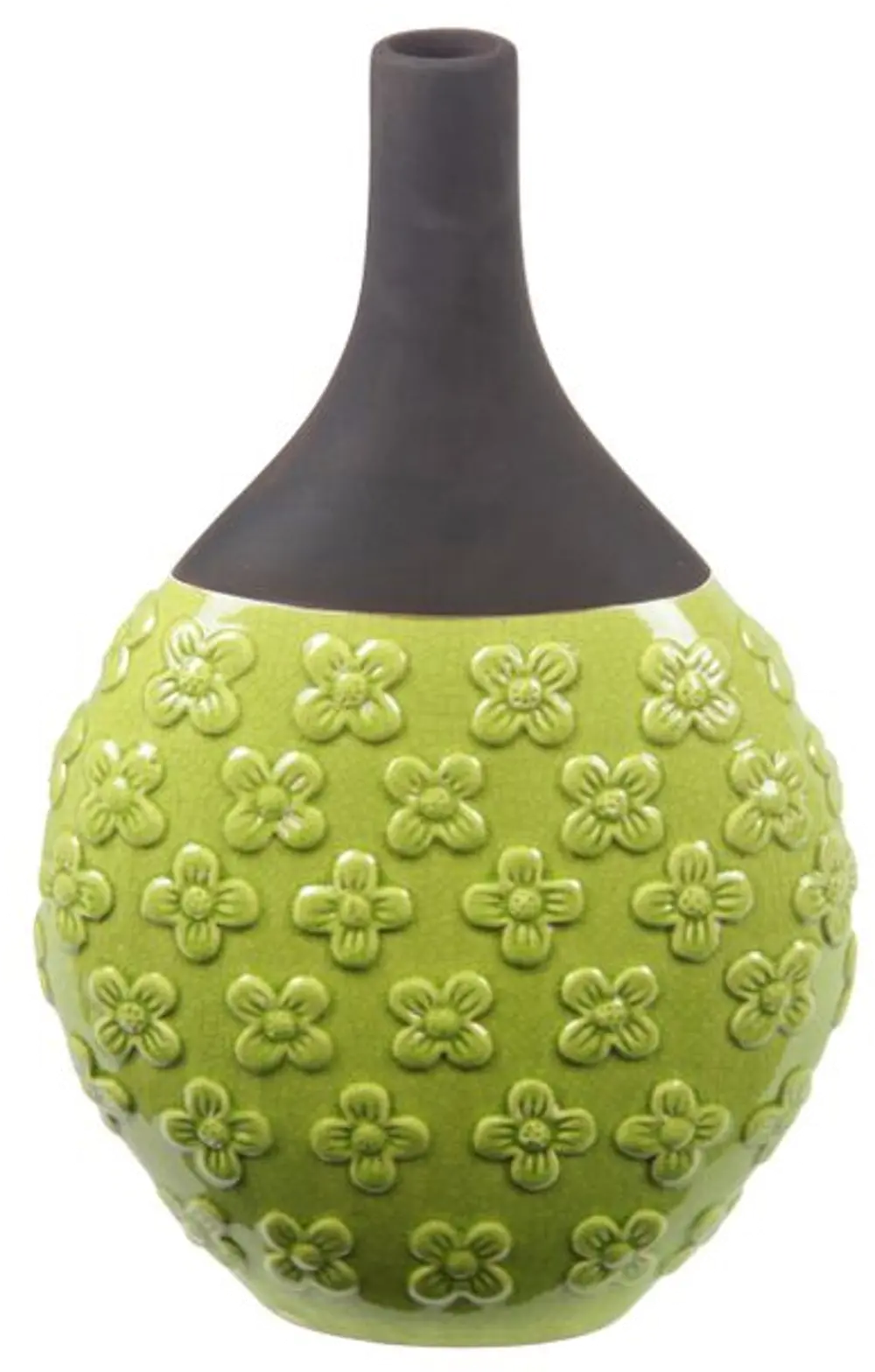 Lime-Green Floral Ceramic Vase-1