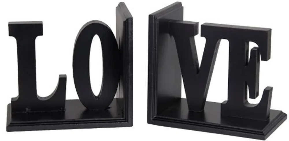 Black Wooden Love Bookend Pair-1