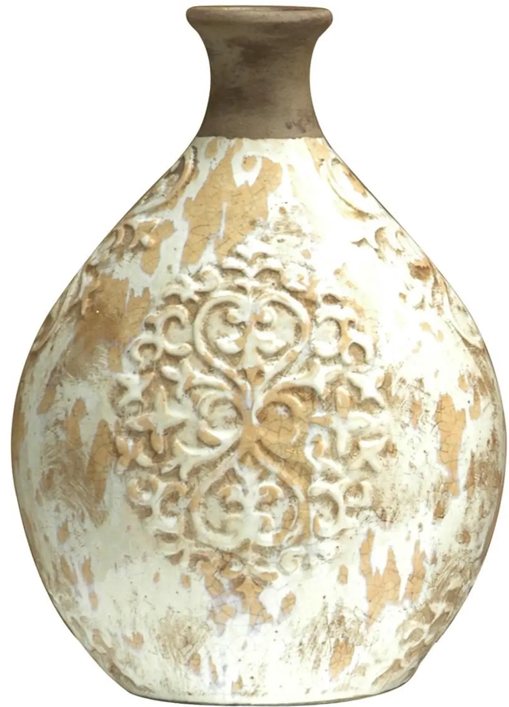 13 Inch White Glaze and Clay Vase-1