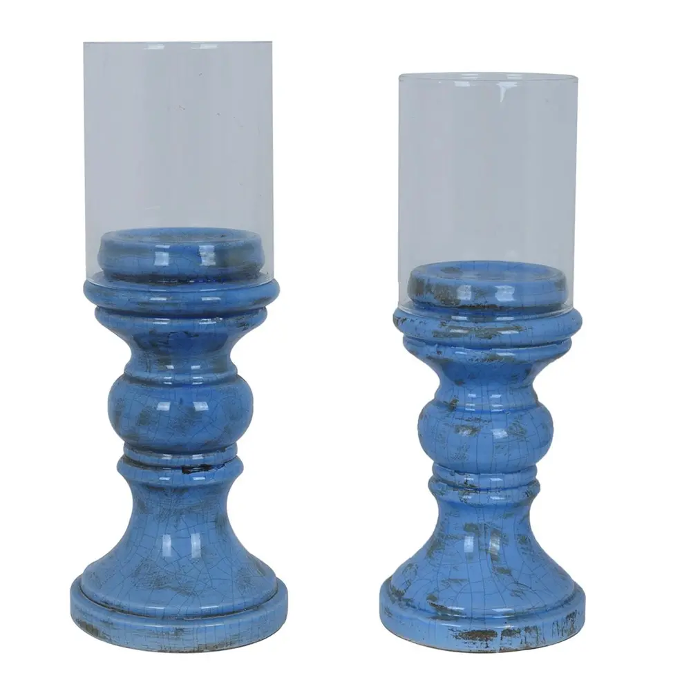 15 Inch French Blue Ceramic Candle Holder-1
