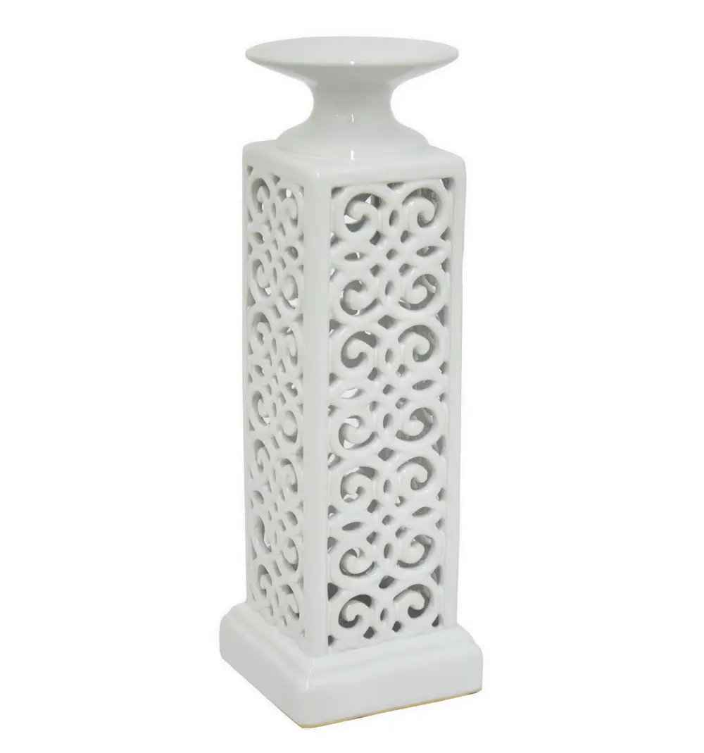 14 Inch White Ceramic Candle Holder-1