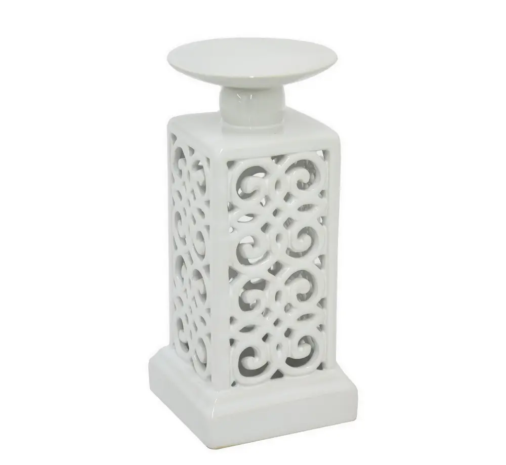 10 Inch White Ceramic Candle Holder-1