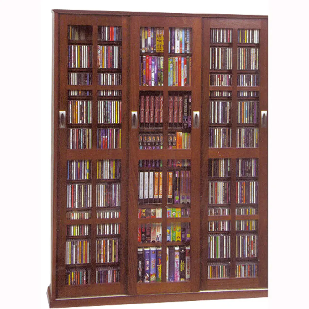 Walnut CD-DVD 2 Piece Storage Cabinet With Sliding Doors-1