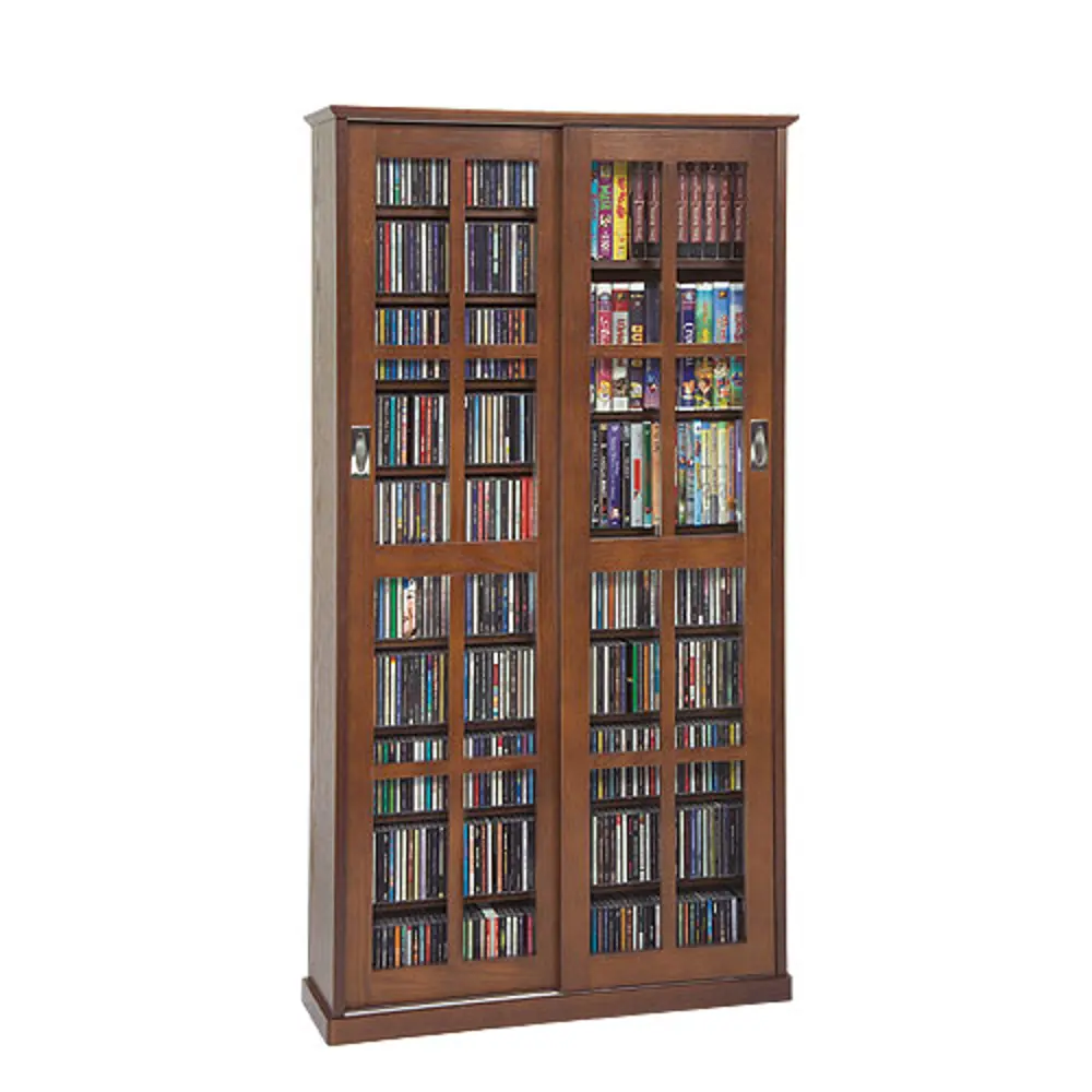 Walnut 2 Piece CD-DVD Storage Cabinet With Sliding Doors-1